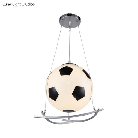 Cartoon Style Black And White Glass Soccer Pendant Light - Bedroom Hanging Lamp