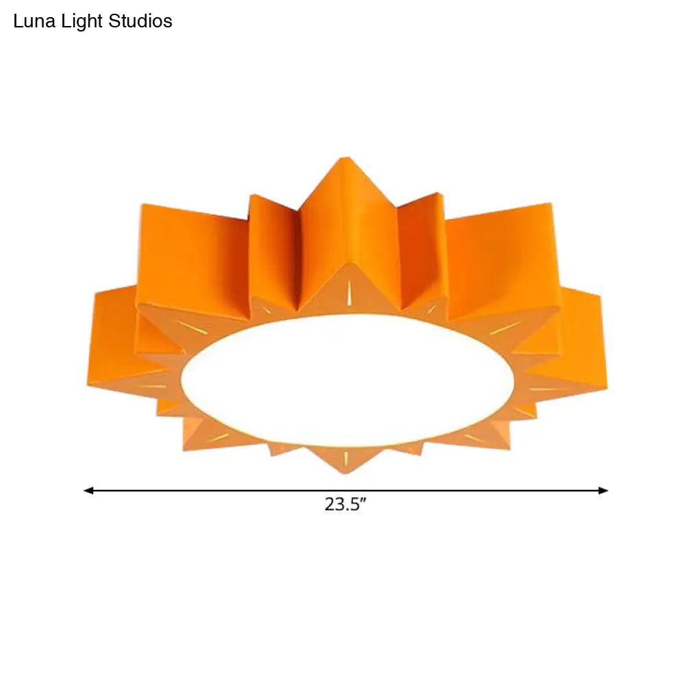 Cartoon Sun Acrylic Led Ceiling Light - Orange Kids Bedroom Flush Mount 19.5’/23.5’ Wide