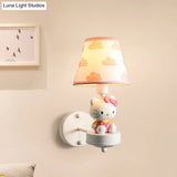 Cartoon White Wall Mount Light: Single-Bulb Bedroom Fixture With Conical Fabric Shade