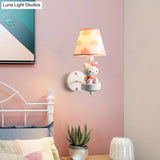 Cartoon White Wall Mount Light: Single-Bulb Bedroom Fixture With Conical Fabric Shade