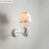 Cartoon White Wall Mount Light: Single-Bulb Bedroom Fixture With Conical Fabric Shade