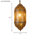 Carved Pendant Lighting: 1 Head Brass 8/11/13 Wide Metal Hanging Light Fixture