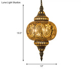 Carved Pendant Lighting: 1 Head Brass 8/11/13 Wide Metal Hanging Light Fixture