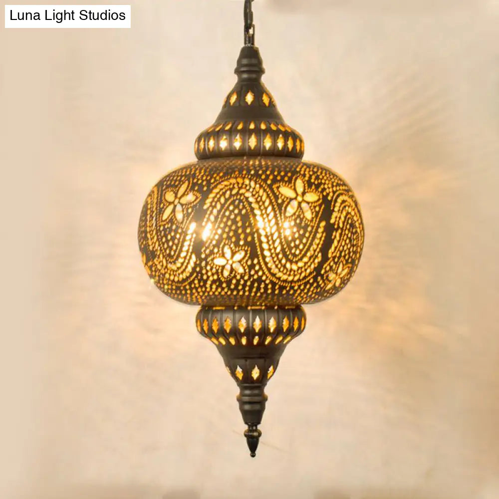 Carved Pendant Lighting: 1 Head Brass 8/11/13 Wide Metal Hanging Light Fixture