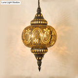 Carved Pendant Lighting: 1 Head Brass 8/11/13 Wide Metal Hanging Light Fixture