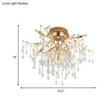 Cascade Bedroom Traditional Crystal 10-Head Semi Flush Ceiling Lamp - Gold