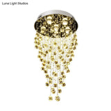 Cascade Flushmount Crystal Ceiling Light Fixture - Contemporary Faceted Design (6 Heads) Nickel