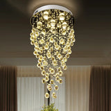 Cascade Flushmount Crystal Ceiling Light Fixture - Contemporary Faceted Design (6 Heads) Nickel