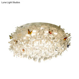 Cascade Teardrop Crystal Ceiling Light - 18’/23.5’ Wide Contemporary 5 Heads Nickel Flush Mount