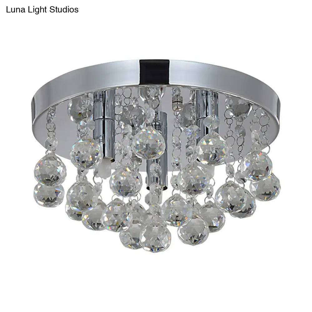 Cascading Crystal Orb Flush Mount Light: Modernist Bedroom Ceiling Lighting (3 Bulbs Chrome)