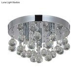 Cascading Crystal Orb Flush Mount Light: Modernist Bedroom Ceiling Lighting (3 Bulbs Chrome)