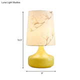 Caterina - Korean Single-Bulb Printed Fabric Night Light Garden White Barrel Bedside Table Lighting