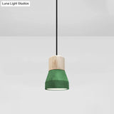 Cement Bottle Small Hanging Lamp Macaron Single Red/Grey/Green Ceiling Pendant Light With Wood Top