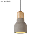 Cement Bottle Small Hanging Lamp Macaron Single Red/Grey/Green Ceiling Pendant Light With Wood Top