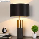 Cement Table Lamp - Minimalistic Single Nightstand Lighting With Drum Fabric Shade