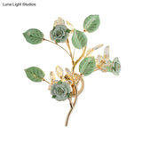 Ceramic And Crystal Branch Wall Lamp With 3 Bulbs Rose/Leaf Design In Black/White For Bedroom Sconce