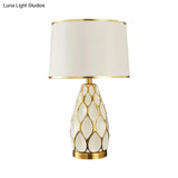 Ceramic Drum Table Lamp: Modern White Night Light For Living Room With Fabric Shade