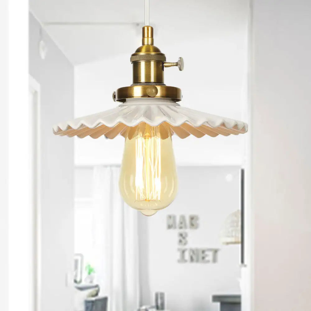 Ceramic Scalloped Edge Industrial Pendant Light With Single Bulb For Dining Rooms In Black Bronze