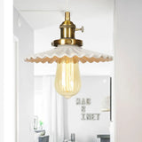 Ceramic Scalloped Edge Industrial Pendant Light With Single Bulb For Dining Rooms In Black Bronze