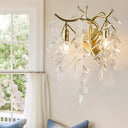 Champagne K9 Crystal Wall Sconce & Fixture: 2-Light Foliage Design For Bedroom