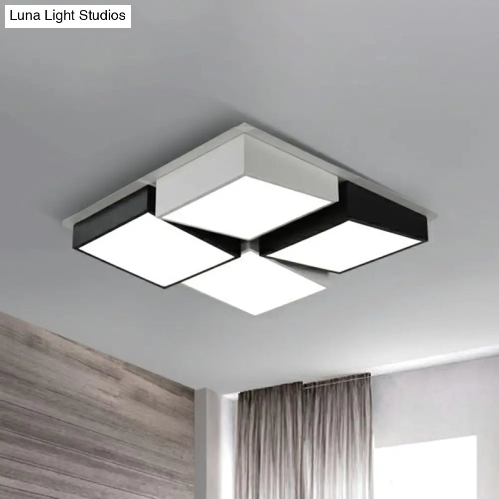 Checkered Led Flush Light: Black & White Nordic Ceiling Lamp With Acrylic Hollow Design Black-White