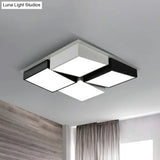 Checkered Led Flush Light: Black & White Nordic Ceiling Lamp With Acrylic Hollow Design Black-White