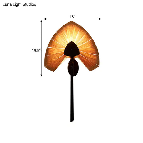 Cherry Wood Sconce Light: East Asian 1-Light Beige Wall Mount Lamp With Black Tassel Fringe