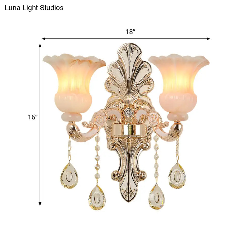 Chic Flower Shade Crystal Champagne Wall Light - Classic 1/2-Head Mounted Fixture