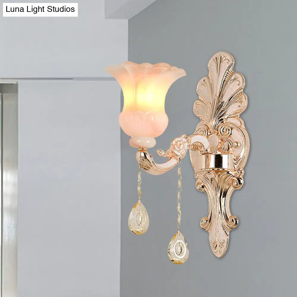 Chic Flower Shade Crystal Champagne Wall Light - Classic 1/2-Head Mounted Fixture