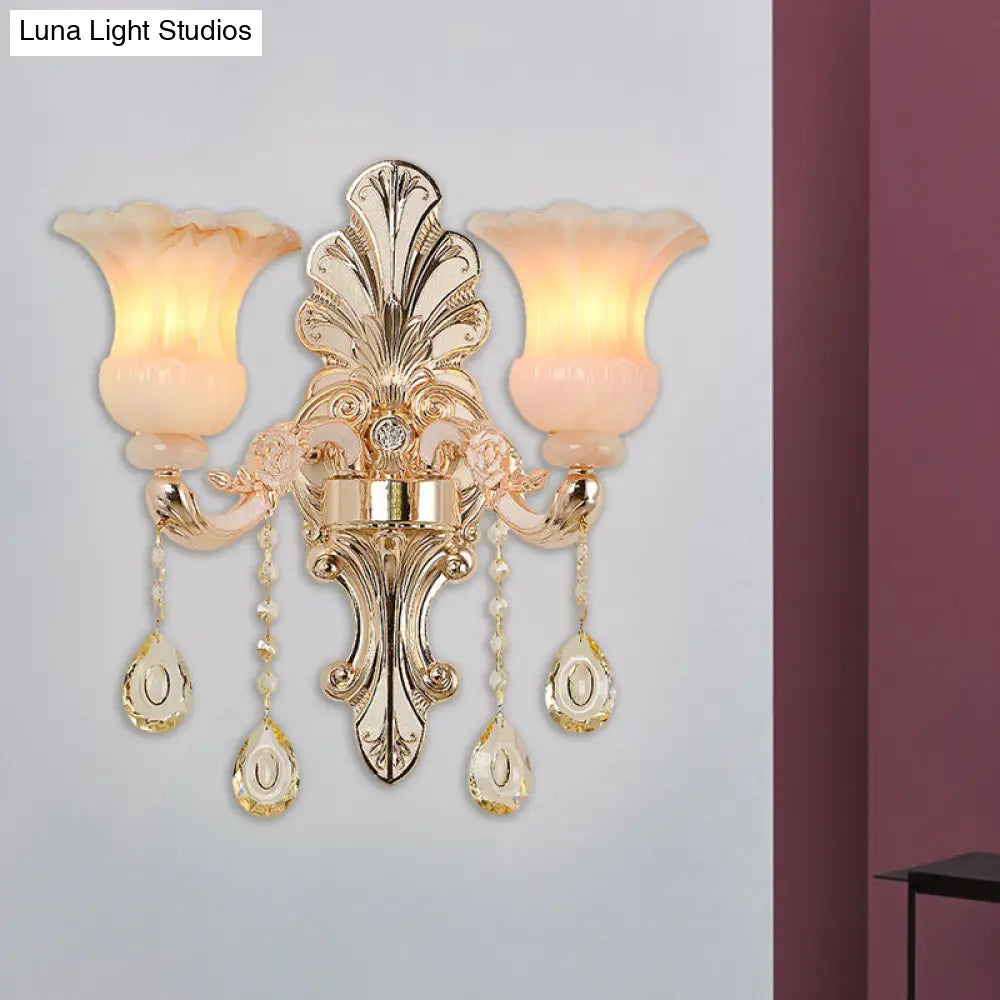 Chic Flower Shade Crystal Champagne Wall Light - Classic 1/2-Head Mounted Fixture
