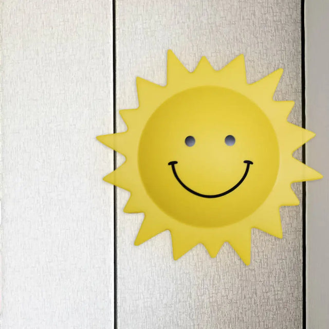 Child Bedroom Cartoon Led Wall Lamp: Yellow Sun Shape Plastic Sconce Lighting