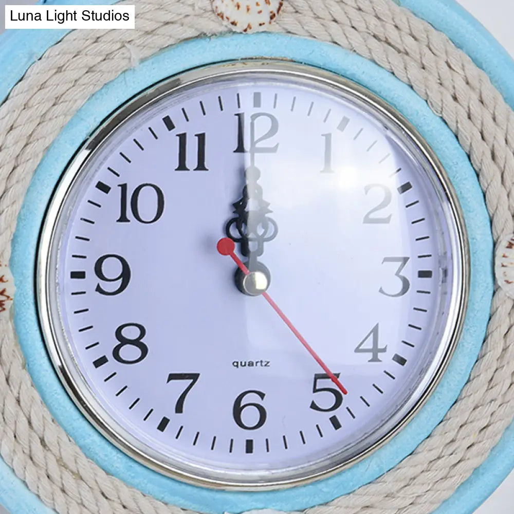 Child Bedroom Nautical Blue Anchor Rudder Wall Light With Clock - Stylish Wood Lamp