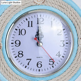 Child Bedroom Nautical Blue Anchor Rudder Wall Light With Clock - Stylish Wood Lamp