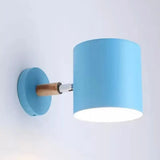 Child Bedroom Rotatable Cylinder Wall Light - Macaron Style Metal Lamp Blue