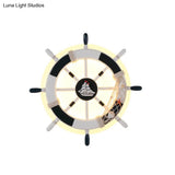 Child-Friendly Cartoon Rudder Wall Light - White Wood Led Sconce For Nurseries And Shops