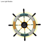 Child-Friendly Cartoon Rudder Wall Light - White Wood Led Sconce For Nurseries And Shops