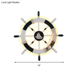 Child-Friendly Cartoon Rudder Wall Light - White Wood Led Sconce For Nurseries And Shops