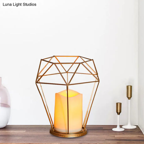 Childrens Gold Diamond/Triangle/Hexagon Battery-Powered Led Night Lamp With Iron Cage And Inner
