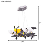 Childrens Jet Shape Metallic Led Suspension Lighting - Grey Chandelier For Childs Room