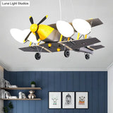 Childrens Jet Shape Metallic Led Suspension Lighting - Grey Chandelier For Childs Room