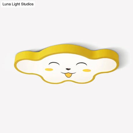 Children’s Led Ceiling Light For Kids Bedroom - Cartoon Smile/Dog Design White/Pink/Blue Flush