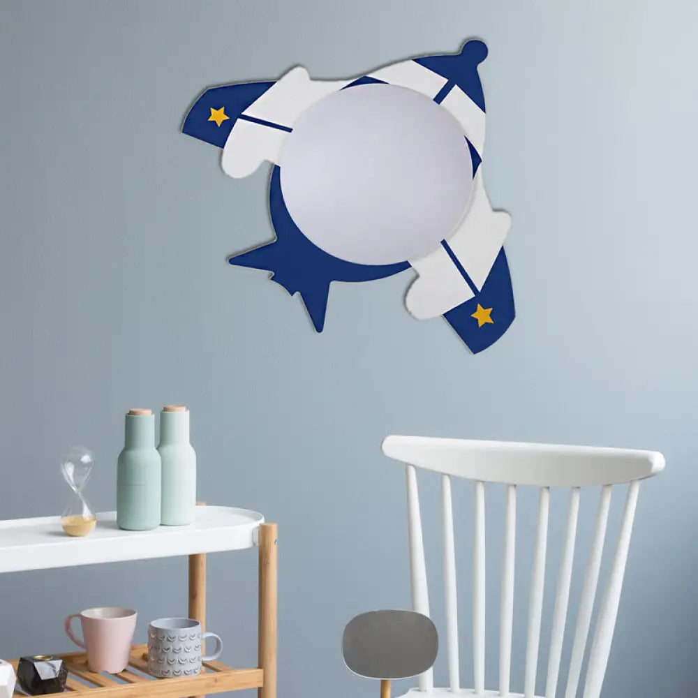 Children’s Led Ceiling Mount Light With Wooden Cartoon Pattern - Ideal For Kindergarten Dark Blue