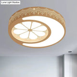 Children’s Metallic Ceiling Lamp: Circular Led Flush Mount Light With Crescent And Flower Design
