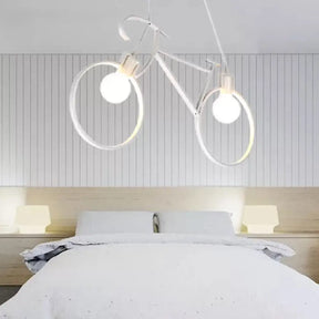 Childrens Room Pendant Light: Black/White Art Deco Bicycle Lamp With 2 Metal Heads White