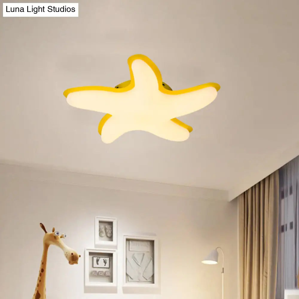 Children’s Starfish Led Nursery Ceiling Light - Grey/Pink/Yellow Flush Mount Fixture