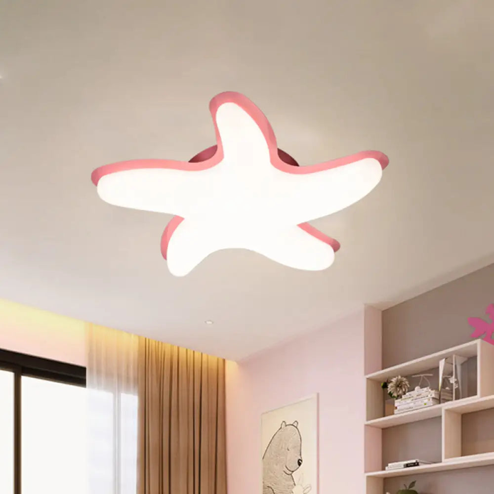 Children’s Starfish Led Nursery Ceiling Light - Grey/Pink/Yellow Flush Mount Fixture Pink