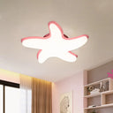 Children’s Starfish Led Nursery Ceiling Light - Grey/Pink/Yellow Flush Mount Fixture Pink