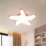 Children’s Starfish Led Nursery Ceiling Light - Grey/Pink/Yellow Flush Mount Fixture Pink