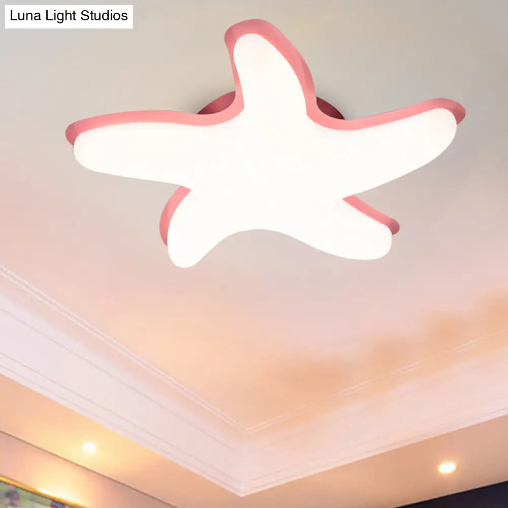 Children’s Starfish Led Nursery Ceiling Light - Grey/Pink/Yellow Flush Mount Fixture