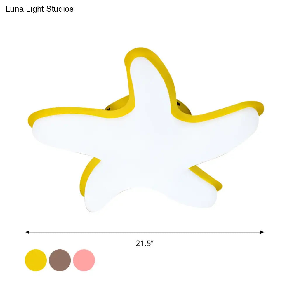 Children’s Starfish Led Nursery Ceiling Light - Grey/Pink/Yellow Flush Mount Fixture